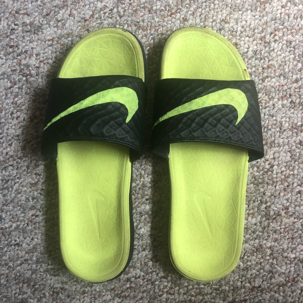 Neon Green Nike Slides